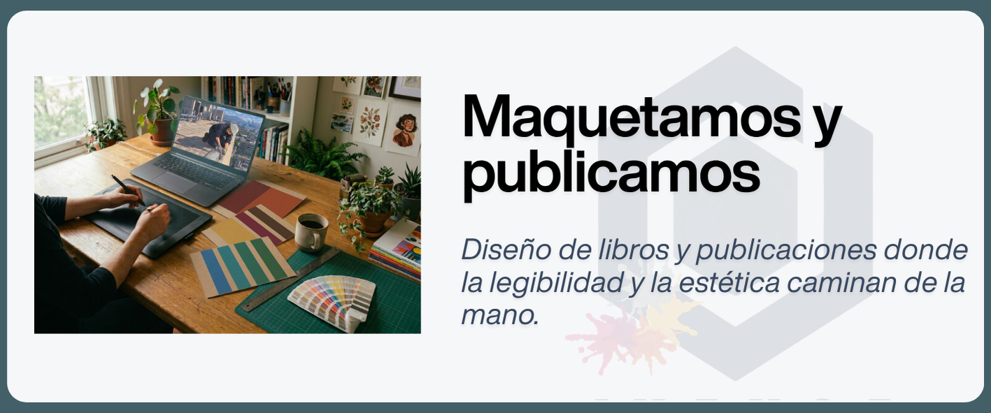 Maquetación y diseño de libros y publicaciones legibles y estéticas. Diseñador trabajando con tableta gráfica, portátil y cartas de color en su estudio.